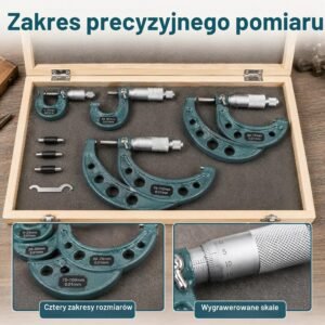 Mikrometr zewnętrzny, 4 sztuki 0-25 mm, 25-50 mm, 50-75 mm, 75-100 mm mikrometr zewnętrzny mikrometr mikrometrowy śruba z kabłąkiem zestaw mikrometrów zestaw z obudową - Image 4