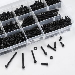 Set 801 sztuk M3 wkrętów cylindrycznych z wewnętrznym sześciokątem, śruby i nakrętki, podkładki, Wkręty sześciokątne, Wkręty rowerowe, Śruby pasujące do metryki. Czarny Zestaw dla rowerów - Image 4